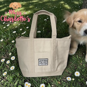 Work Tote Bag, Canvas Zipper Closure with Ask Me About My Dog Patch