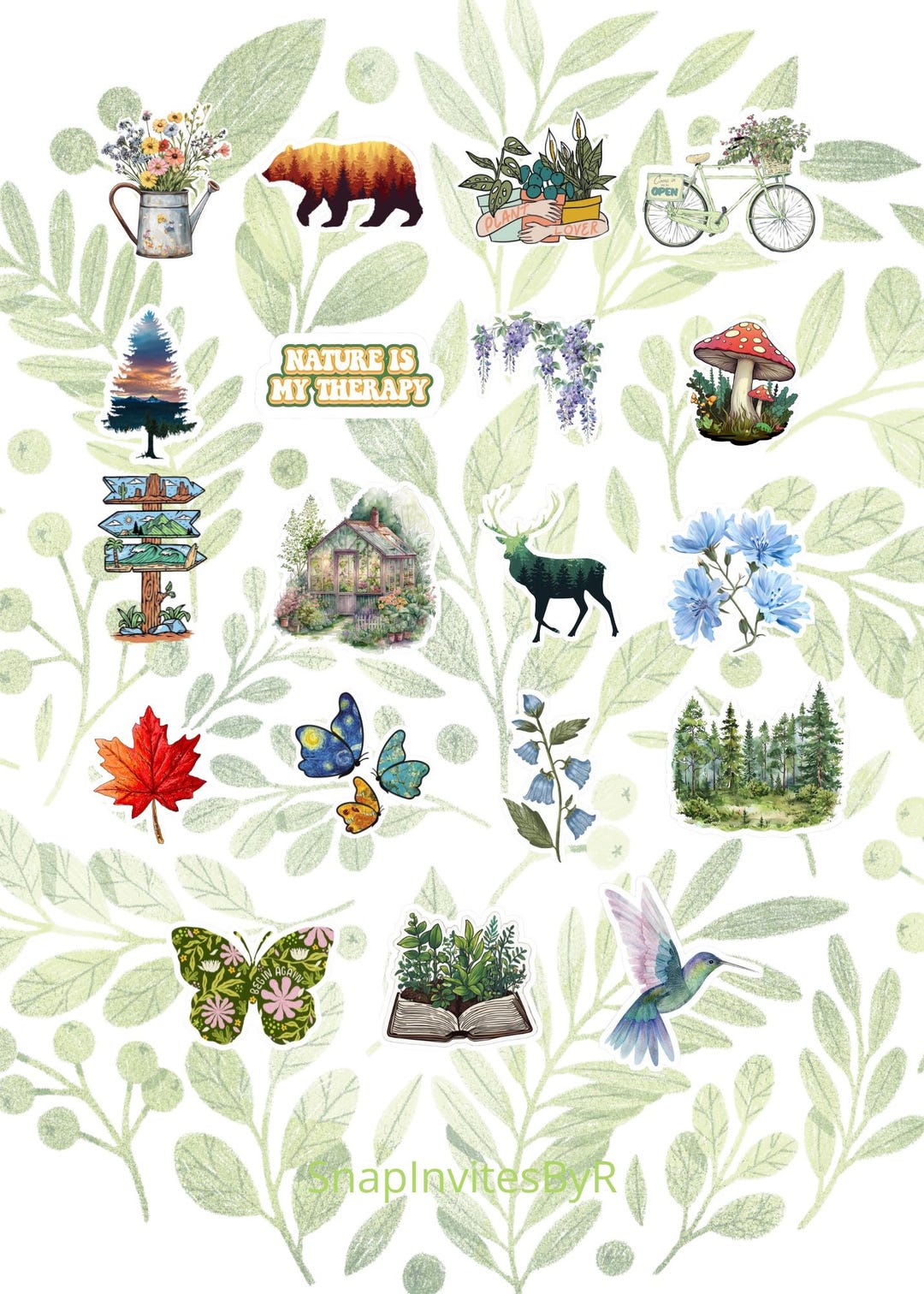 Stickers Nature, Nineteen, Printable, Digital, Pack, Delicate, PNG ...