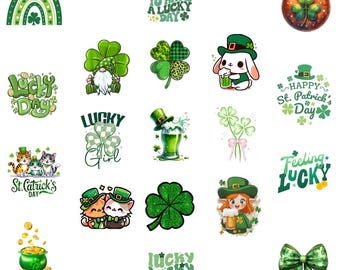 St. Patrick’s Day PNG Bundle, Shamrock Clipart, Lucky Clover, Leprechaun, Cute Kawaii Irish Graphics, Green Clipart Pack, Instant Download