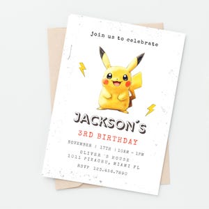 Bearbeitbare Poke Geburtstagseinladung, Pika Party Einladung, animierte Geburtstagseinladung Pika, Canva Sofort-Download, druckbare Einladungsparty