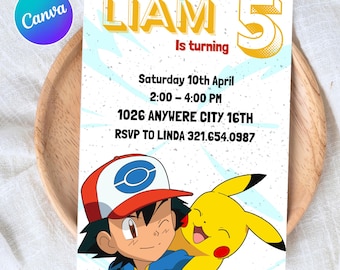 Pika Birthday Invitation, Editable Poke Party Invite (Digital Download)
