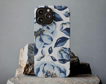 Blue Floral iPhone Case | Elegant Watercolor Flower Phone Cover