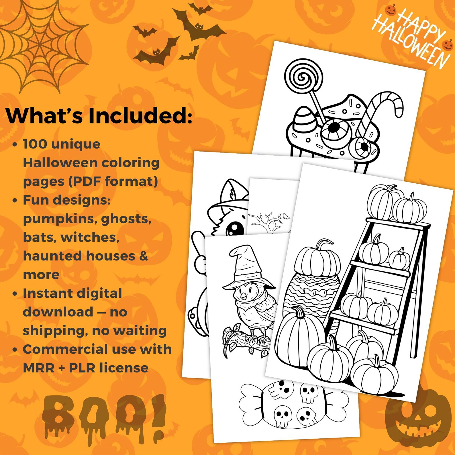 Halloween Coloring Pages Bundle: Kids Spooky Printables (digital ...