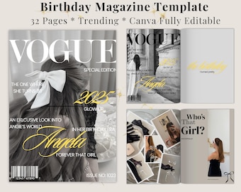 Vogue stijl verjaardag tijdschrift sjabloon | Gepersonaliseerde aandenken (canva)