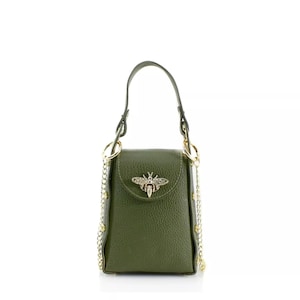 Premium Echtleder Mini Crossbody Tasche für Frauen mit Metal Bee Lock Goldkette Umhängetasche UK