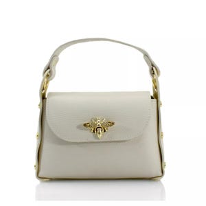 Damen Luxus Echtleder Gold Bee Handtasche - Mini Tote mit Kette & Haltegriff Tasche UK