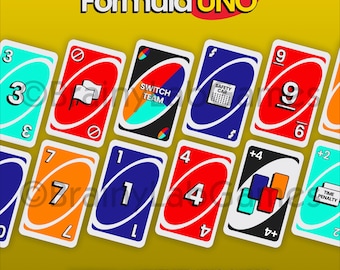 Kit imprimible de cartas UNO de Fórmula 1: baraja UNO personalizada con temática de carreras para descarga instantánea