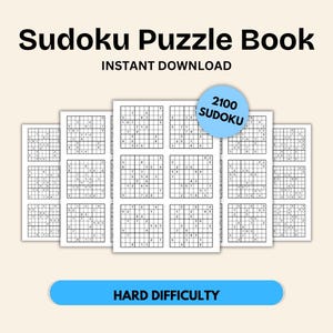 Hard Sudoku Puzzle Book – 2100 Printable Sudoku Puzzles (350 Pages, Instant PDF Download)