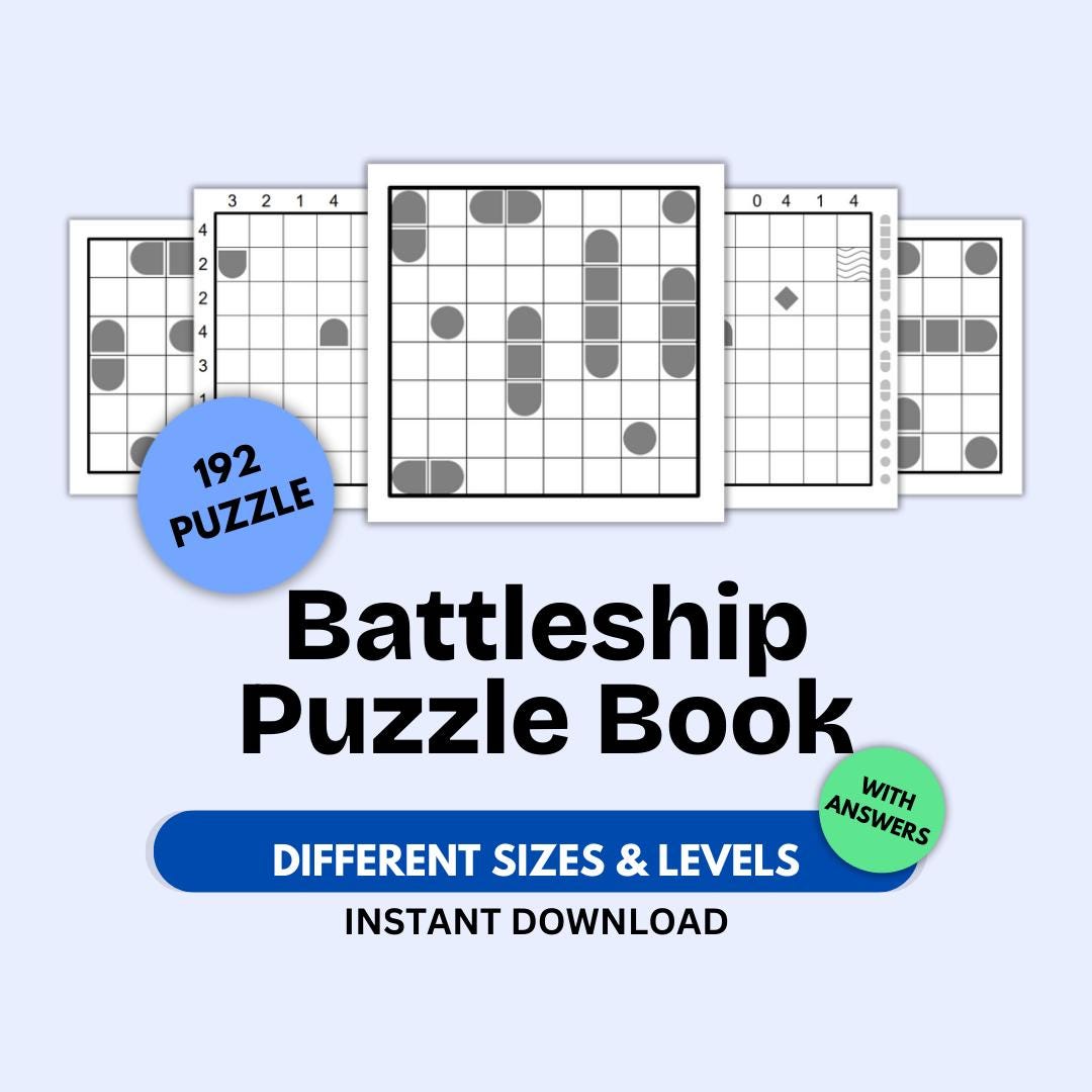 192 Battleship Game Puzzles Printable PDF Puzzle Book Unique Grid