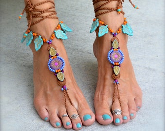 Lavender SUN barefoot sandals. Statement Barefoot jewelry. LEAF Foot Jewelry. Summer Solstice. Bare feet Wedding. Dance Footwear. GPyoga