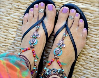 Sleeping FOX Barefoot sandals. Foot jewelry. Spirit Animal. Rave FESTIVAL accessories. Colorful sandals. Outdoor Wedding shoes. GPyoga