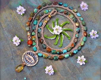 Turquoise & Citrine Eye Necklace: Artisan Pewter Amulet