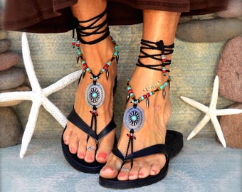 Southwestern CONCHO Barefoot sandals. Summer shoe accessories. Cowgirl Fashion. Womens Foot jewelry. Mens Barefoot shoes. GPyoga