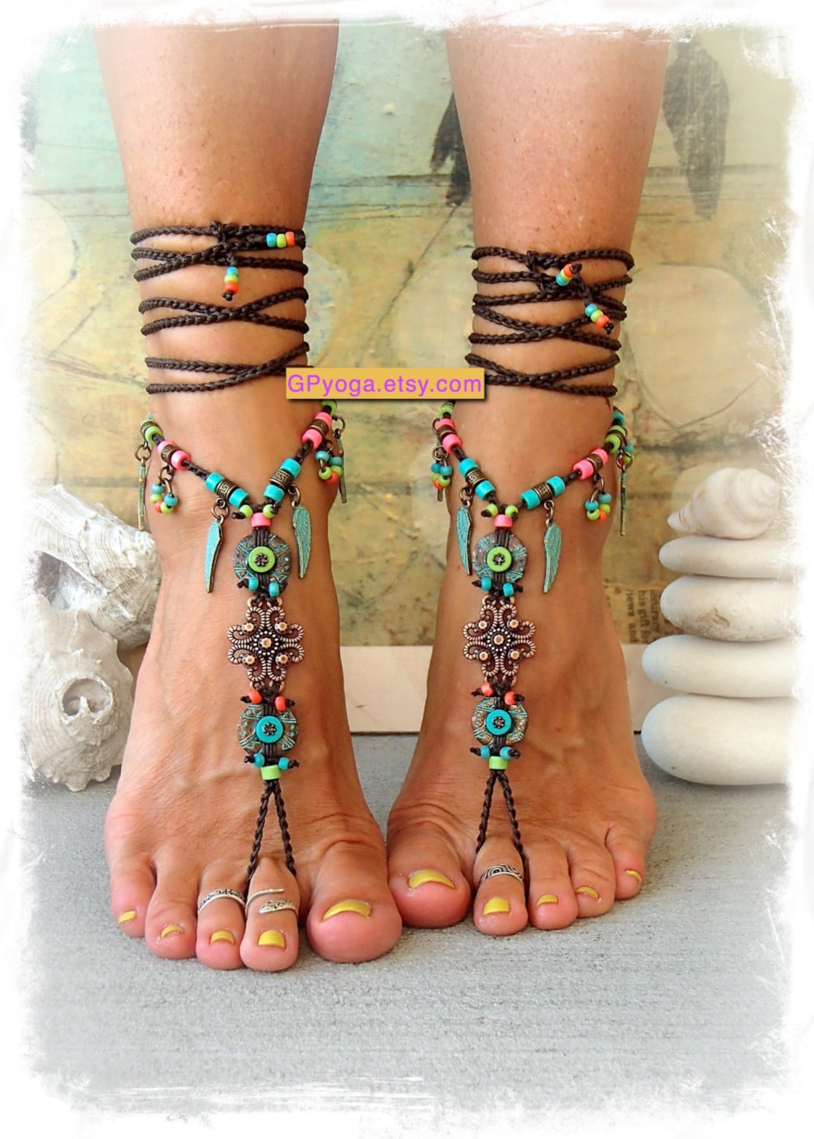 BOHO chic BAREFOOT sandals colorful Summer foot jewelry Etsy