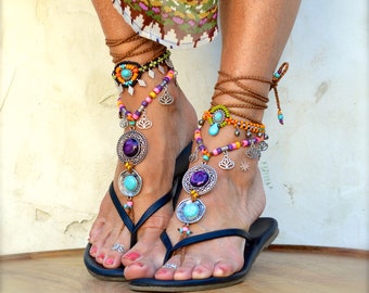 Festival BAREFOOT sandals. Dress up. Unique Shoe accessories. LOTUS charms. Summer foot jewelry. YOGA shoes. Garden Wedding jewelry. GPyoga
