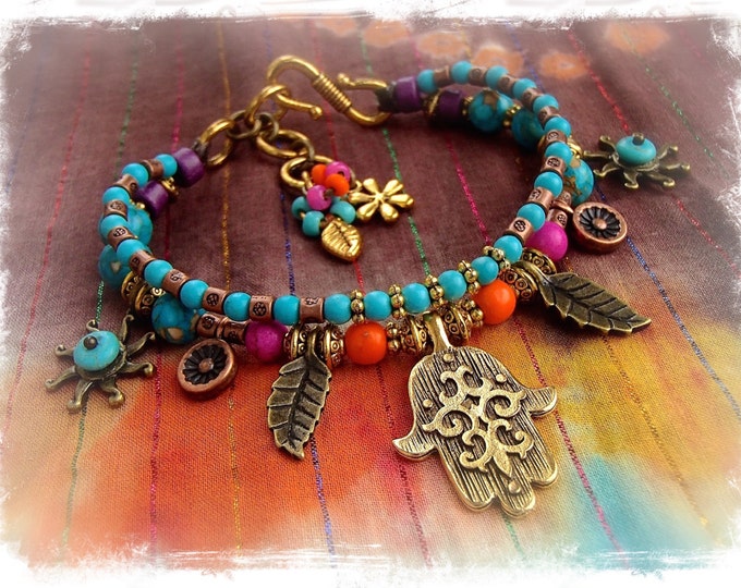 HAMSA HAND BRACELET Fatima Bracelet Ethnic Tranquility Hippie Gypsy ...