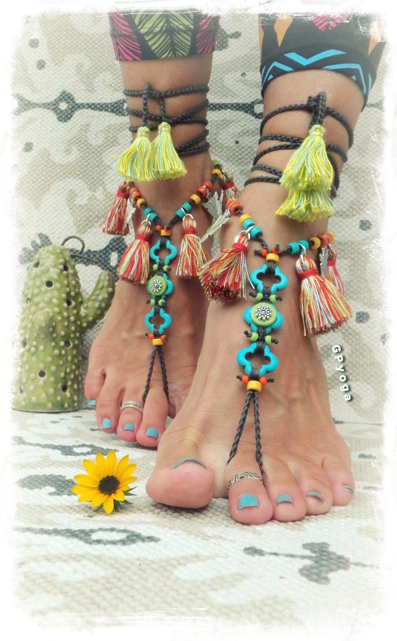 Pocahontas BAREFOOT Sandals Tribal Tassel Fringe sandal Etsy