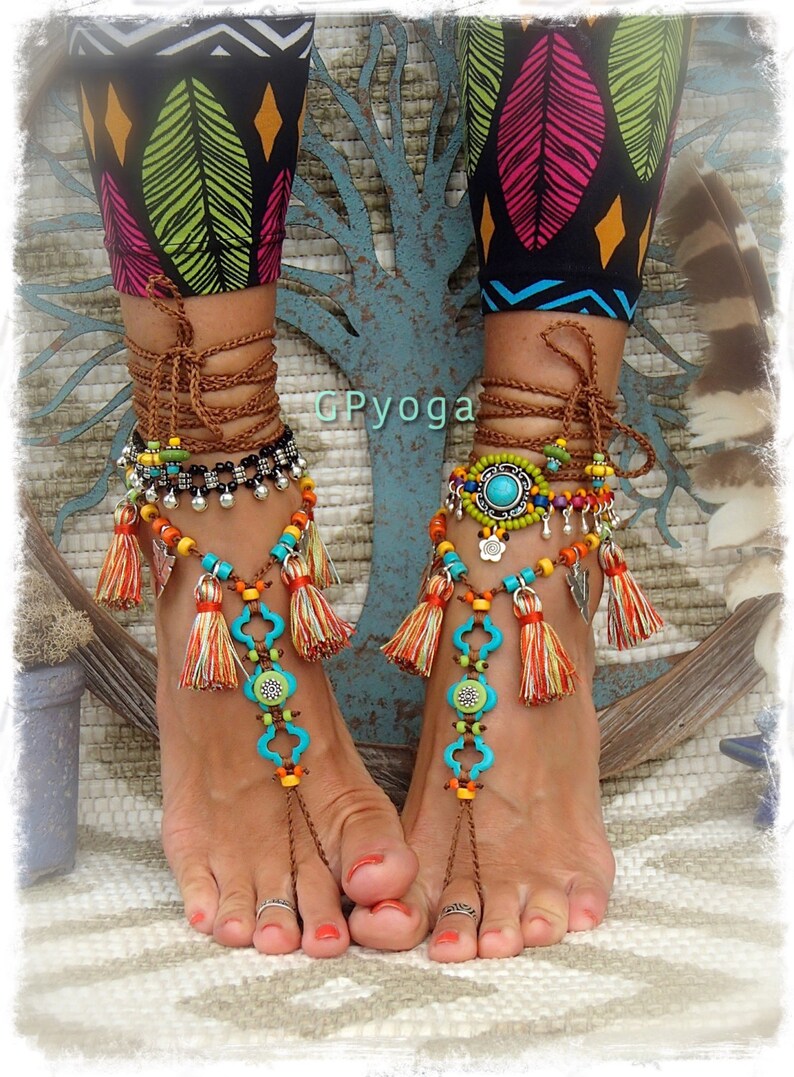 Pocahontas BAREFOOT Sandals Tribal Tassel Fringe sandal Etsy