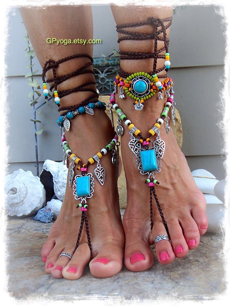 Turquoise Boho BAREFOOT Sandals FESTIVAL sandal Native Cowgirl | Etsy