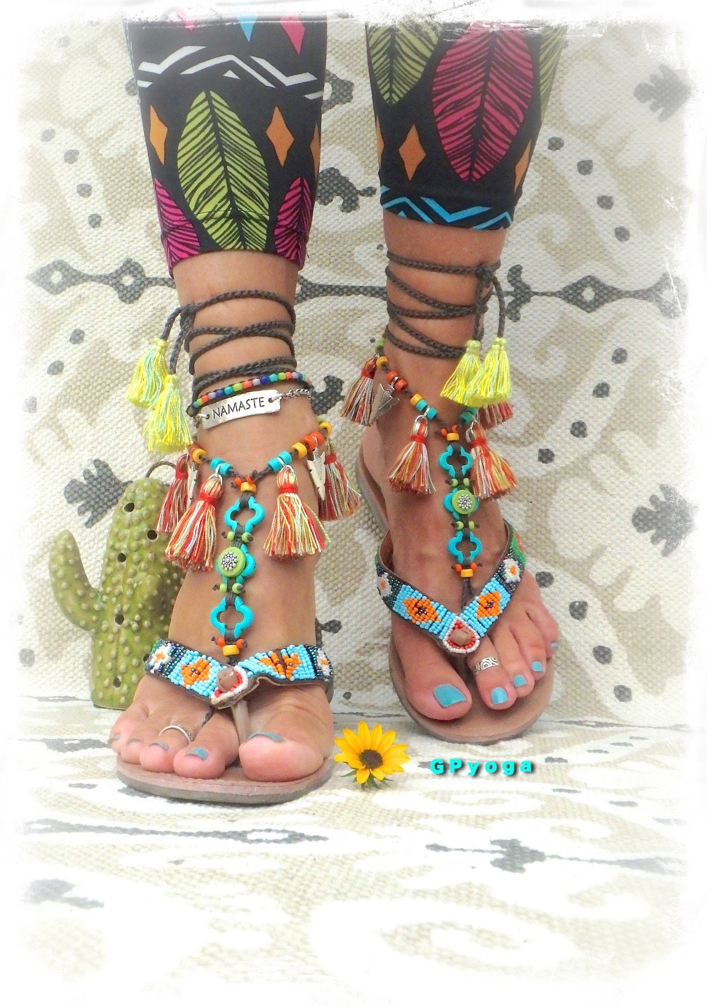 Pocahontas BAREFOOT Sandals Tribal Tassel Fringe sandal Etsy