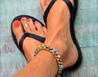 XXX Anklet. Colorful Rainbow ANKLE Bracelet. HIPPIE foot jewelry. Boho Chic feet accessories. GPyoga