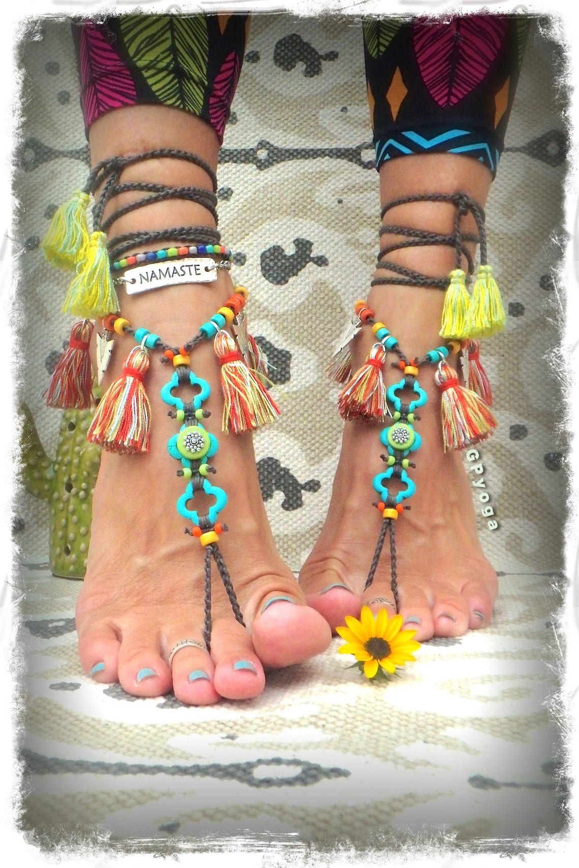 Pocahontas BAREFOOT Sandals Tribal Tassel Fringe sandal Etsy