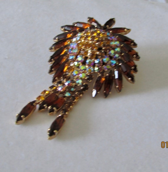 Brooch set with topaz colour and AB rhinestones. - image 1