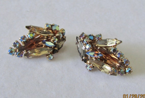 Clip on earrings ,marked Sherman,AB crystals. - image 2