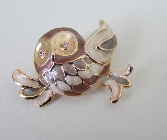 Flying owl brooch, enamel - image 1