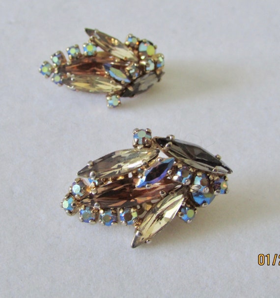 Clip on earrings ,marked Sherman,AB crystals. - image 3