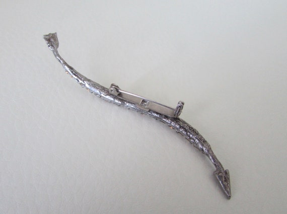 Arrow brooch , vintage, silver metal , clear crys… - image 2