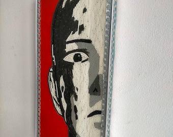 Handmade Saitama One Punch Man painting - Anime portrait handmade with electric wires on wood and resin - Customizable work