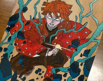 Zenitsu Agatsuma Wood Painting | Demon Slayer Handmade Painting | Anime and Manga Art | Otaku Gift | Fan Art