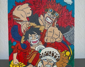 One Piece hand-painted wood painting | Luffy Law Kid | Anime Manga Art | Anime Wall Decor | One Piece Fan Gift Idea