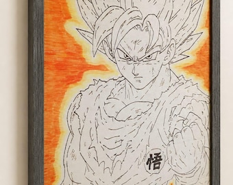 Goku Dragon Ball Wood Burning Art, Custom Anime Pyrography, Colored Pencil Wood Panel Painting, Saiyan Nerd Gift, Anime Burn Series Decor