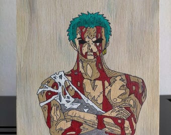 Roronoa Zoro One Piece | Handmade Wood Painting | Anime and Manga Handcrafted Painting | Otaku Home Decor | Unique