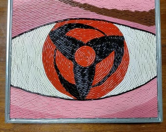 Kakashi's Mangekyō Sharingan | Handcrafted Wooden Painting with Nails and Thread | Naruto Fan Art | Gift for Otaku Fans | Anime Decor