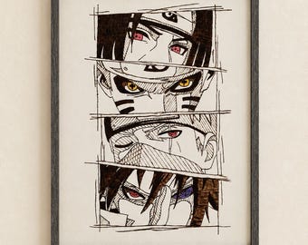 Naruto Team 7 & Itachi Wood Burning Art - Handmade Anime Pyrography Wall Decor - Naruto, Sasuke, Kakashi, Itachi Eyes Wood Sign - Otaku Gift
