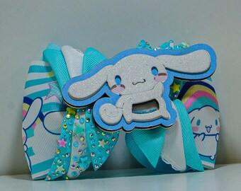 Handmade Inspired Character roll Bow Blue Glitter Star Rhinestone Layered Ribbon Hair Accessory For Girls