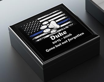 Boîte commémorative fine bleue avec empreintes de pattes - Hommage personnalisé à votre animal de compagnie - Boîte de maître canin