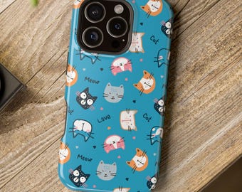 Coque de portable à motif chat mignon - Coque magnétique résistante aux chocs - Plusieurs options