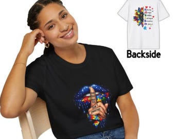 T-shirt Lèvres puzzle de sensibilisation à l'autisme - Design coloré à l'arrière - Personnaliser