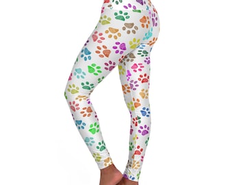 Leggings arc-en-ciel à imprimé pattes - Leggings de yoga taille haute - Pattes colorées de chien et de chat