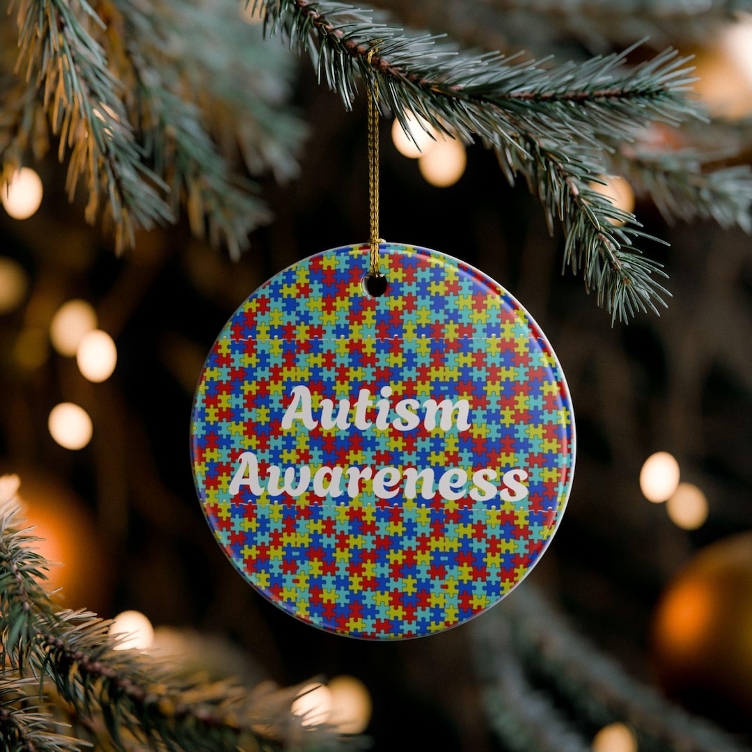 Autism Awareness Puzzle Pattern Ceramic Ornament - Round Double-sided ...