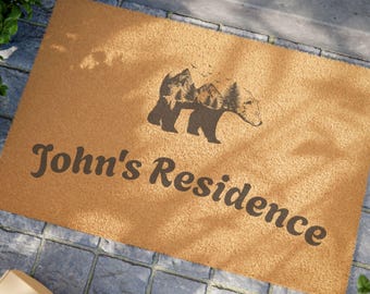 Paillasson Bear Woodland - Tapis d'entrée avec nom personnalisé