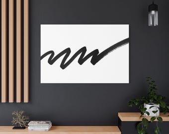 Toile satinée noire style coup de pinceau - Art mural minimaliste - Peut être personnalisé