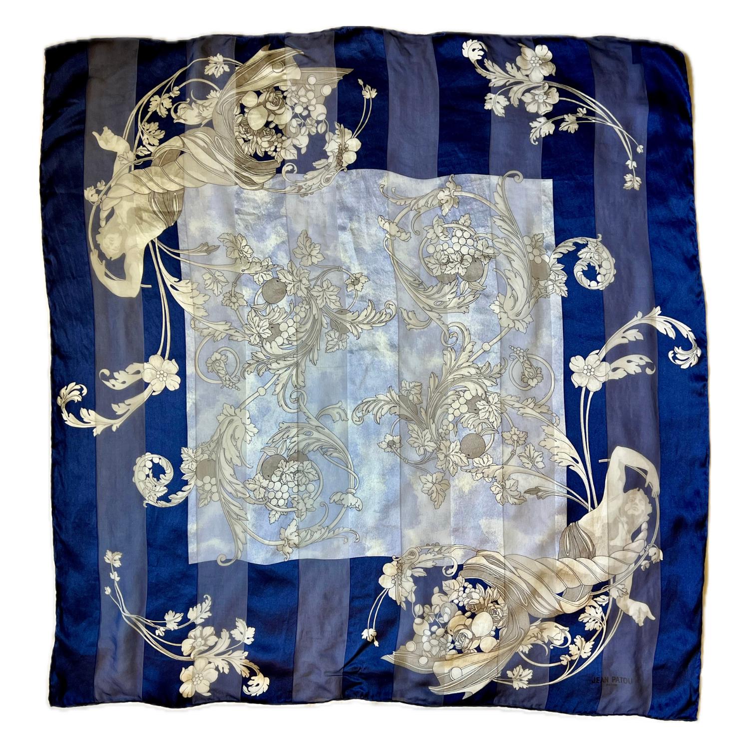 Foulard Vintage En Soie 100% JEAN PATOU - Motif Floral Multicolore, Fait Main En Italie