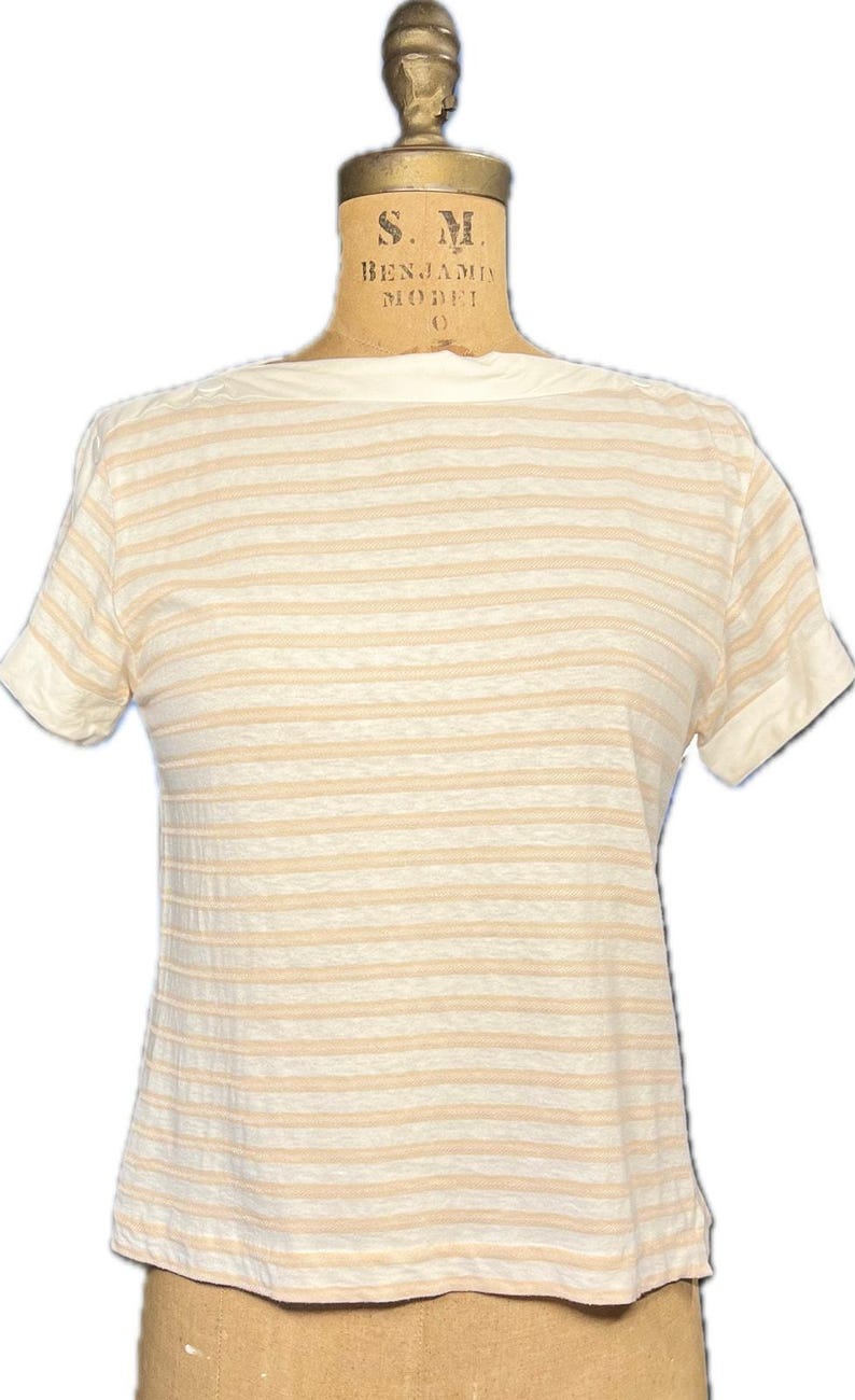 COURRÈGES Vintage XS/S Pastel Pink Ivory Striped Cotton Top - 1970s image 3