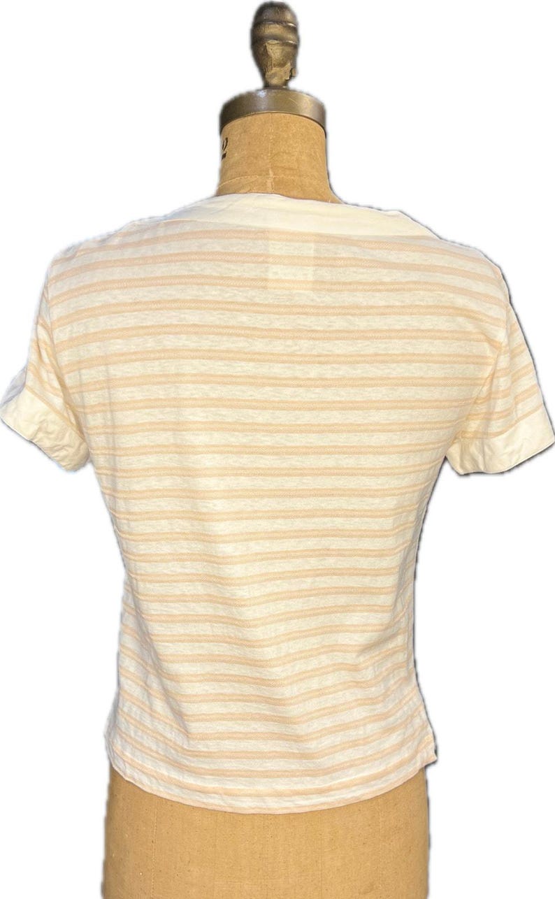 COURRÈGES Vintage XS/S Pastel Pink Ivory Striped Cotton Top - 1970s image 5