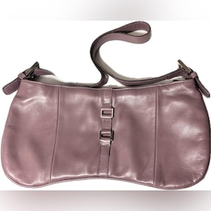 Vintage Kallisté Mauve Leather Shoulder Bag – 2000 Made in Italy – Y2K Baguette Style – Mint Condition